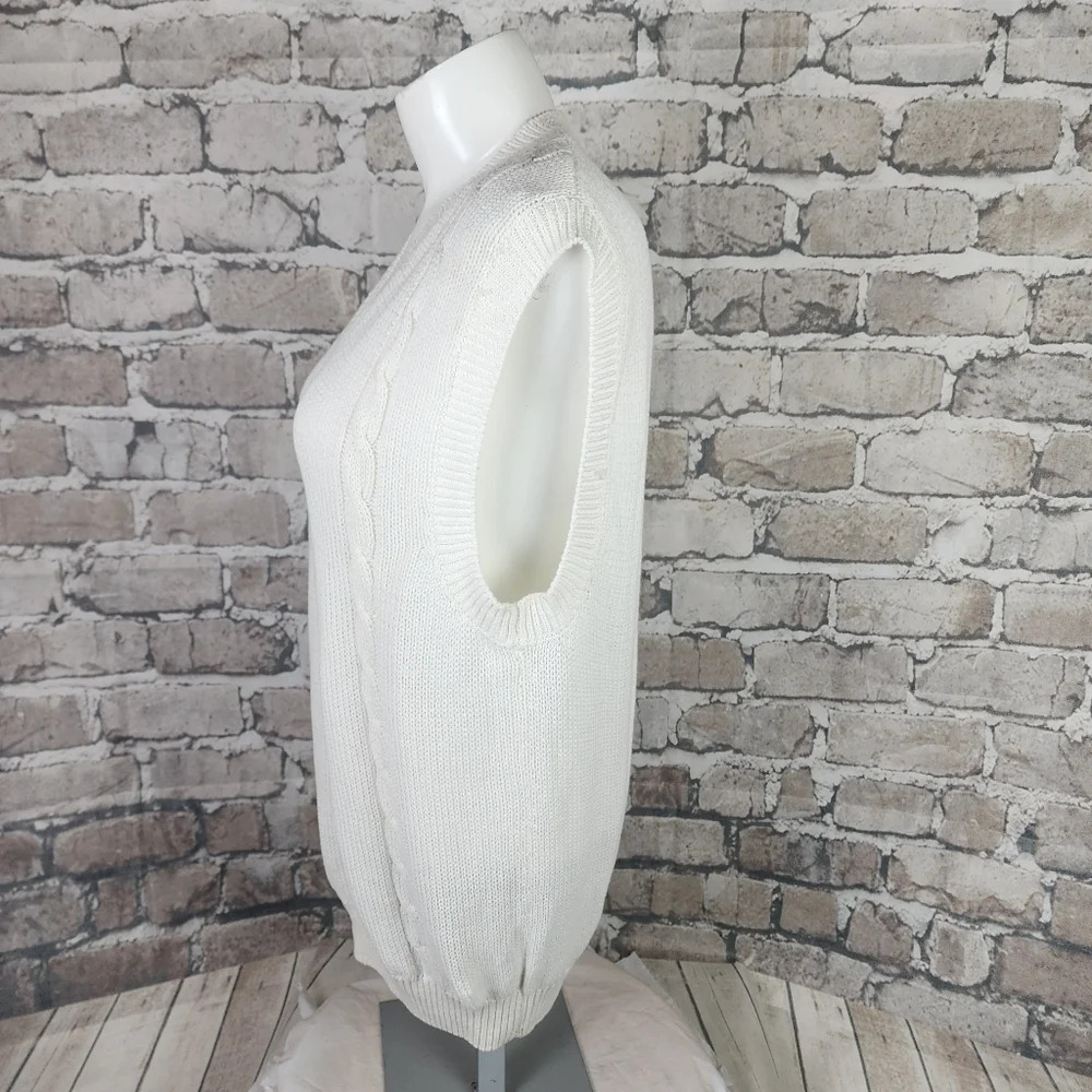 Vintage Abercrombie & Fitch Cotton Cable Knit VNeck Sweater Vest Ivory Large - Picture 13 of 15